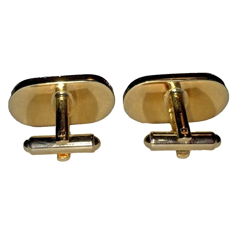 Modern Oval Gold Tone Cuff Links Vtg J-6I